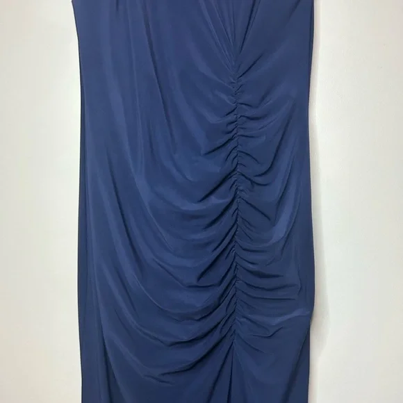 MSK Pearl Beaded Neck Size 10 Navy Blue Front Slit Full Length Gown Dress - Picture 5 of 7
